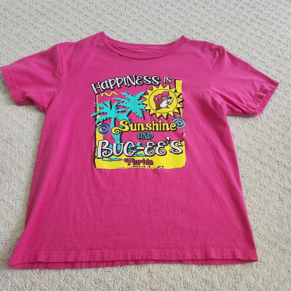 Buc-ees Florida Happiness is Sunshine Pink Graphic T-Shirt Youth Large YL - Picture 2 of 7